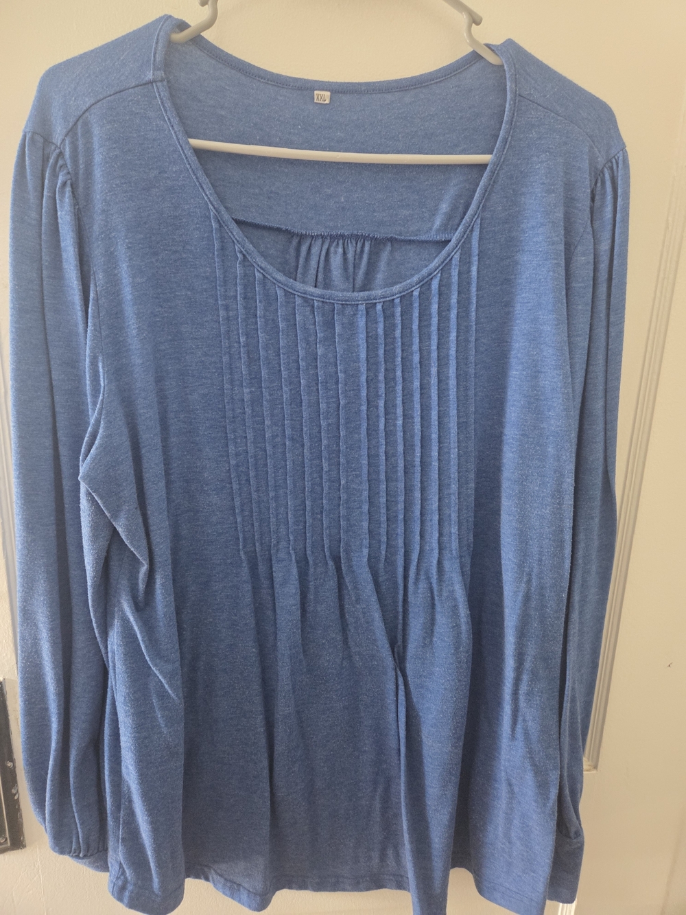 Women's Blue Pintuck Long-Sleeve Top